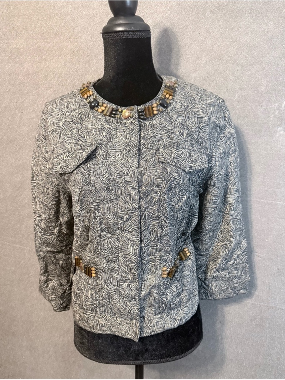 Ruby Rd. Gray Textured Jacket with Beaded Trim